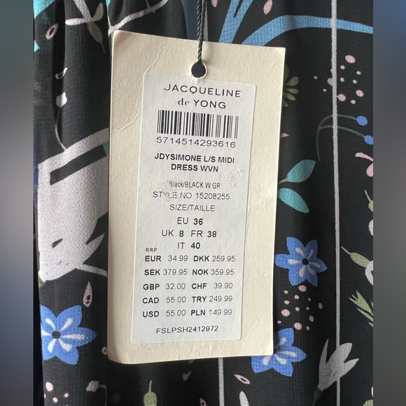 NWT ✨ ASOS JDY Midi Black Abstract Print Floral Dress - Picture 11 of 13